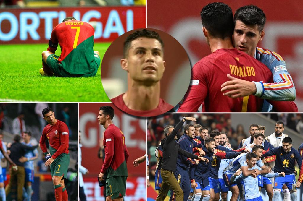 ¡Le dolió al Bicho! Los gestos de Cristiano Ronaldo por sufrir duro golpe ante España y así festejó la ‘Roja’ en la Liga de Naciones