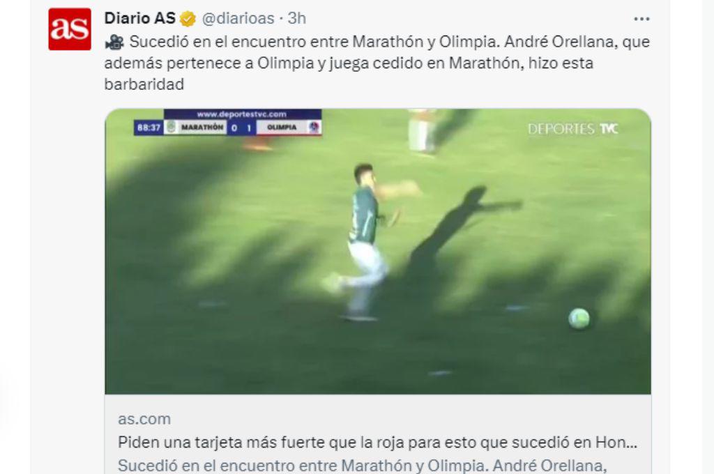 “Tremenda patada voladora”: Prensa internacional destaca la brutal entrada de André Orellana en el clásico Marathón vs Olimpia