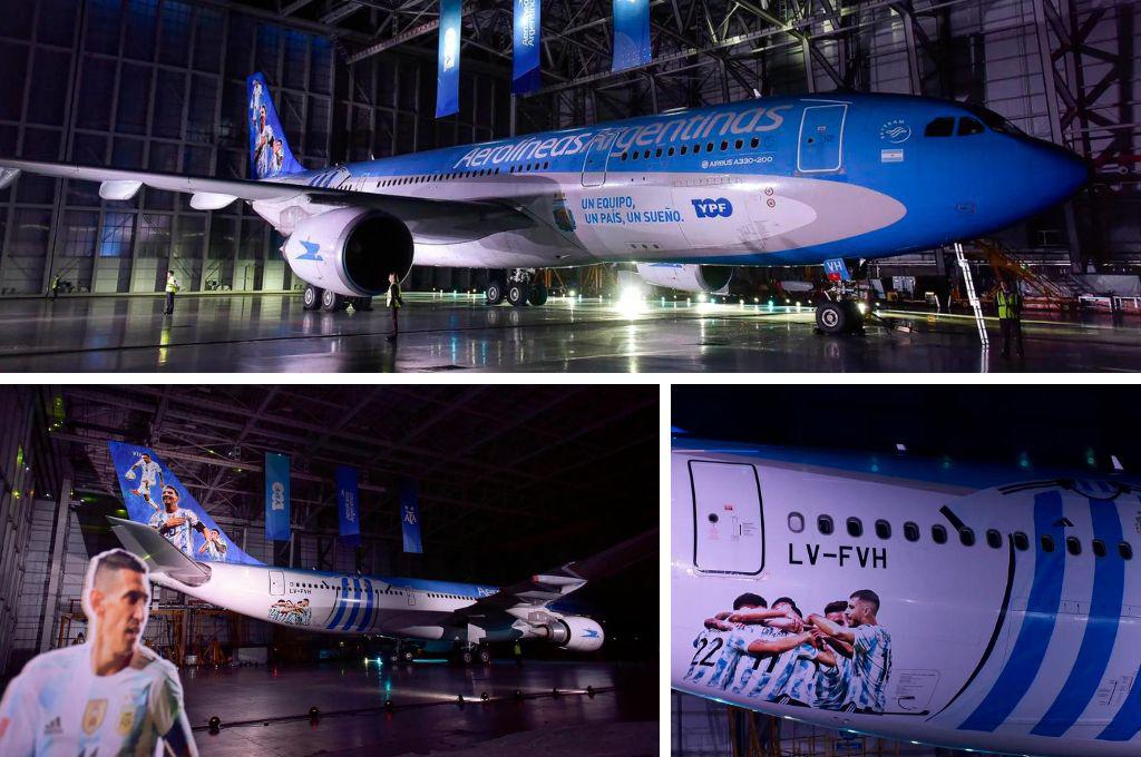 Argentina presentó el avión que llevará a la albiceleste, su familia e hinchas al Mundial de Qatar 2022.