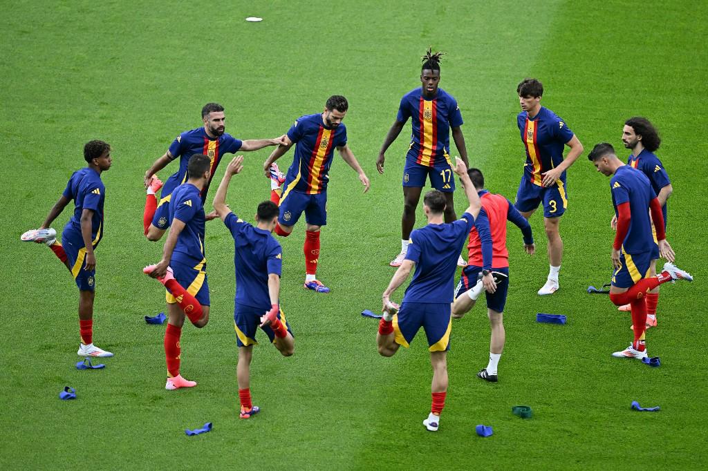 La entrada en calor de España en el Estadio Olímpico de Berlín.