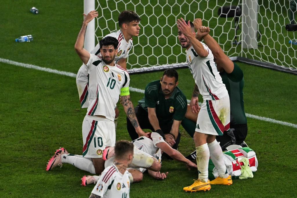 Sensibles imágenes en la Eurocopa 2024: Así quedó jugador de Hungría tras golpe en la cabeza y la lesión que sufre