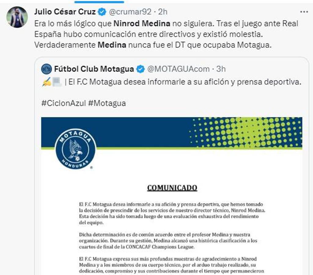 Lo que dicen los periodistas hondureños sobre el despido de Ninrod Medina en Motagua: “Nunca fue el DT que ocupaban”