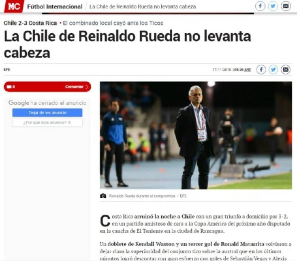 ¡FURIA! Prensa chilena pide la cabeza de Rueda y hablan de 'vergüenza'