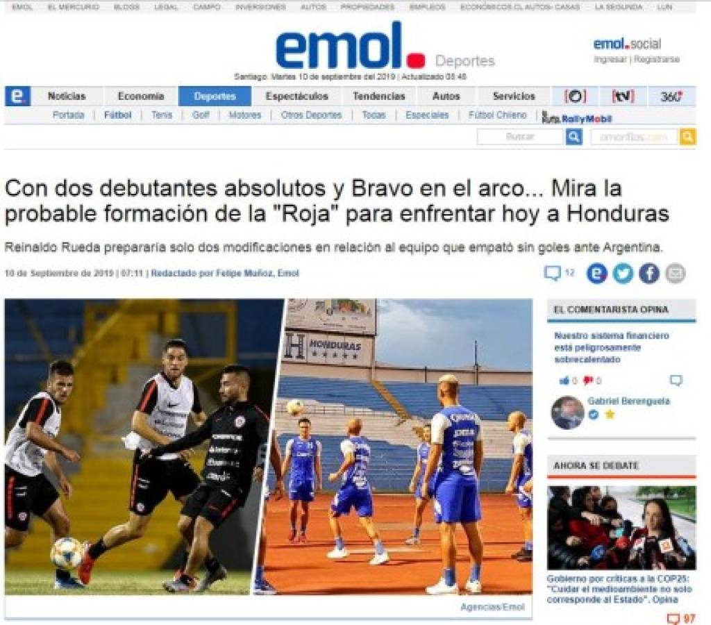 Lo que dice la prensa de Chile sobre el partido de hoy ante Honduras en estadio Olímpico