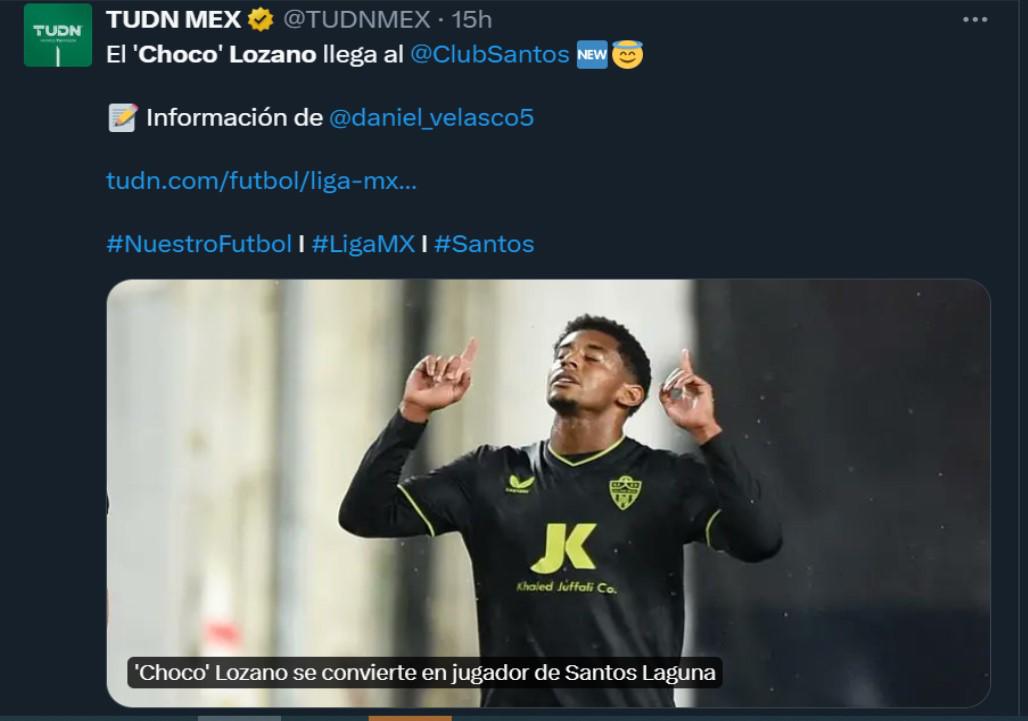 Prensa de México revela fecha de aterrizaje del Choco Lozano tras fichar por Santos: “Es un delantero de trayectoria”