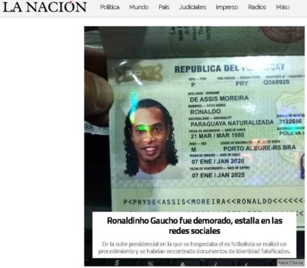 Lo que dice la prensa internacional sobre la detención de Ronaldinho: 'Confuso episodio'