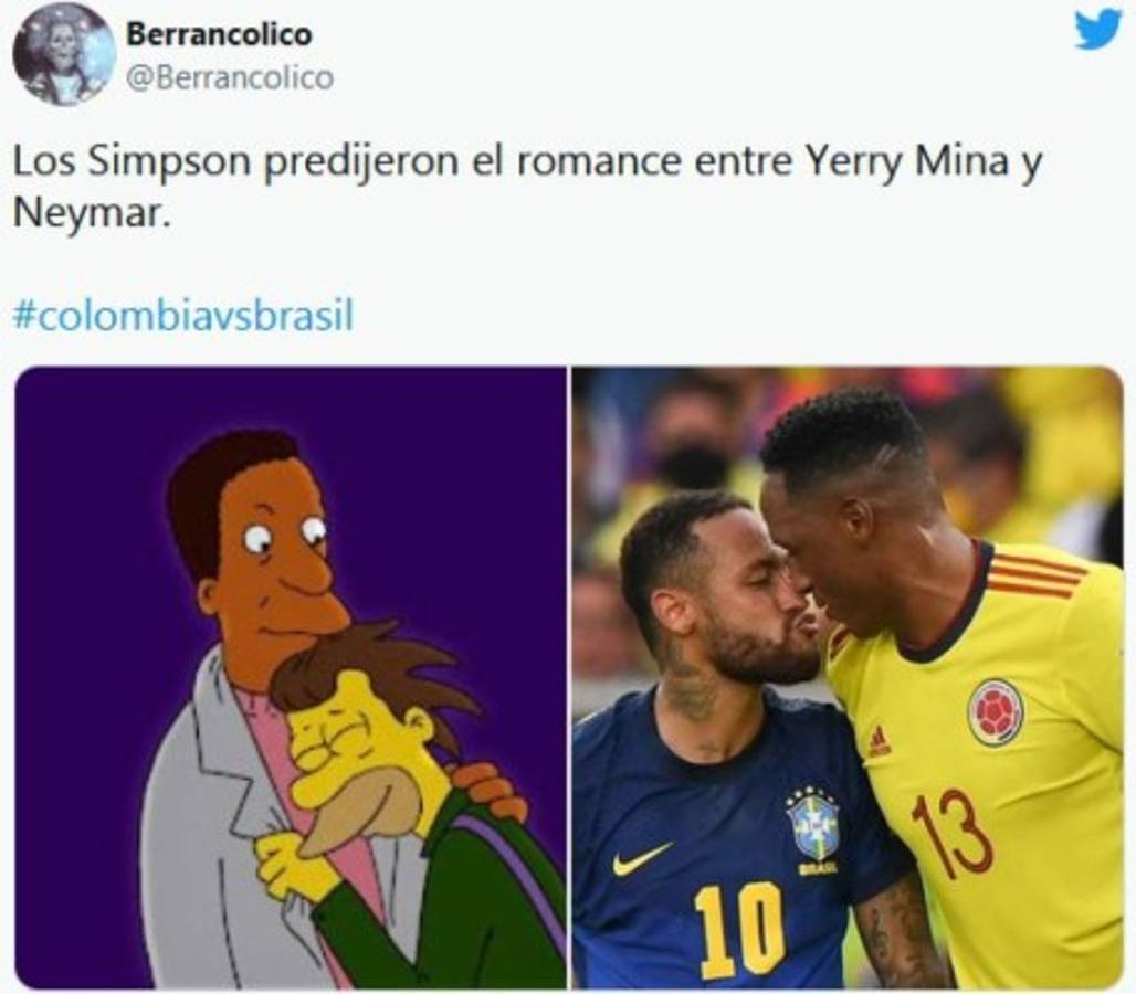 El beso de Neymar a Yerry Mina, protagonista de los memes en el Brasil-Colombia