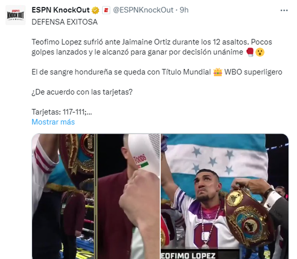 Teófimo López retuvo la corona con polémica y la prensa reacciona: “Defensa exitosa” y “Jamaine Ortiz fue robado”