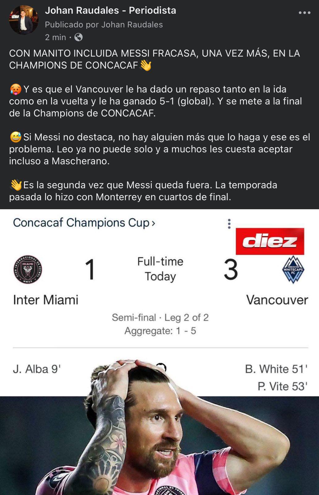 Vergüenza de equipo Le dio frío: la prensa no perdona a Messi tras la eliminación del Inter Miami en Champions de Concacaf