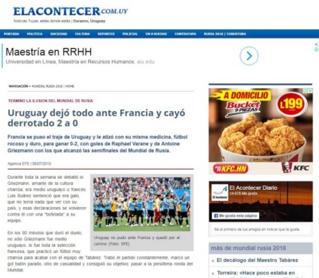 PORTADAS: Medios de Francia optimistas y mucha tristeza en Uruguay