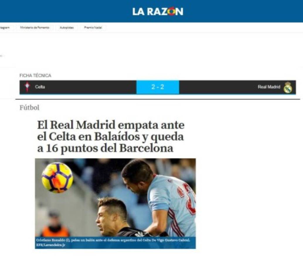 Así reaccionan los medios luego de empate del Real Madrid ante el Celta