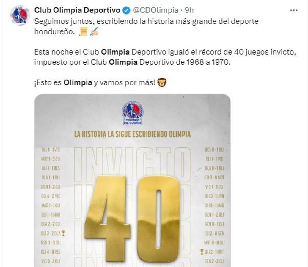 Lo que dice la prensa de Honduras del Olimpia y el impresionante récord que igualó: “De época e incomparable”