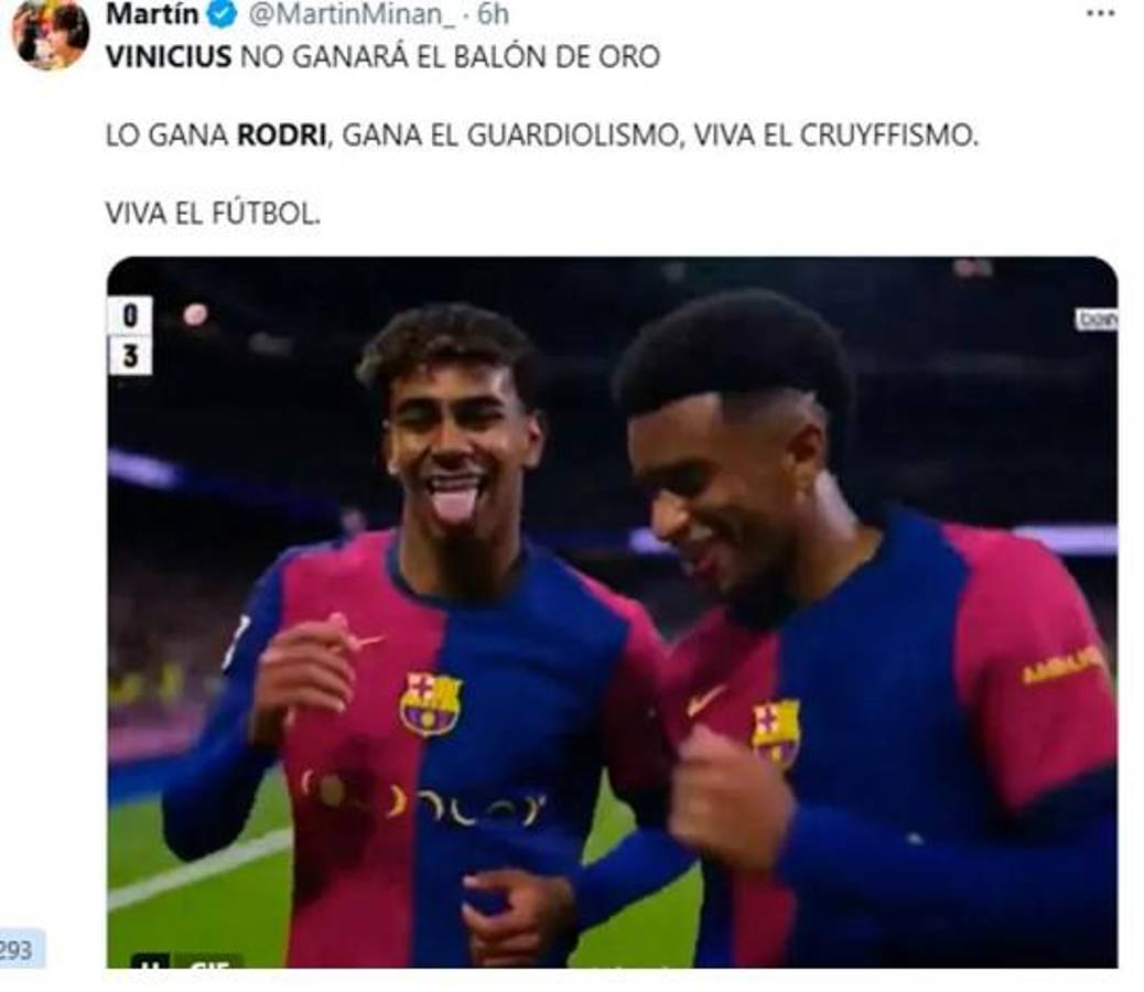 Rodri fue el ganador del Balón de Oro 2024 y los memes hacen pedazos a Vinicius y al Real Madrid
