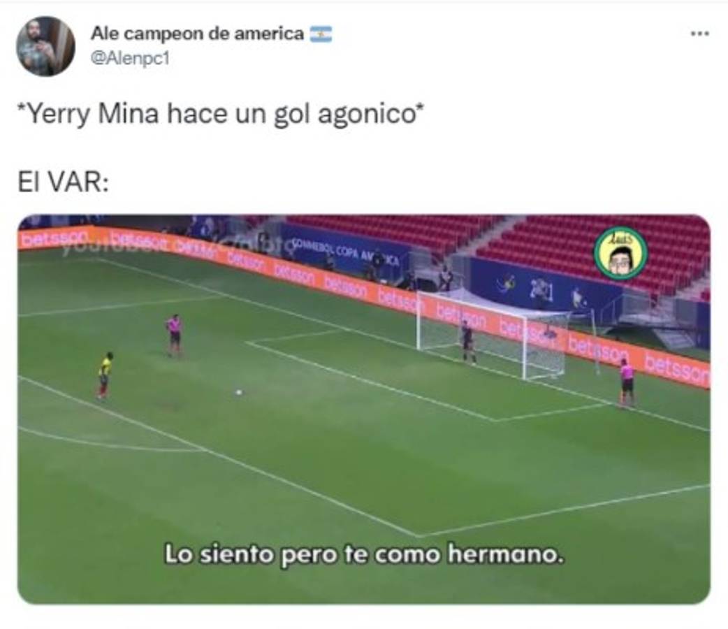 Yerry Mina anota en el Colombia-Ecuador en el minuto 100, se fue a bailar, el VAR lo anula y lo reventaron con memes