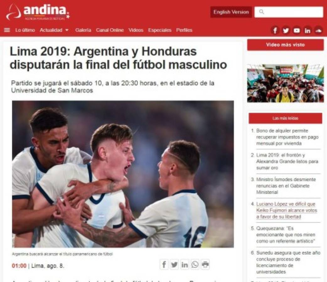 Lo que dicen los medios internacionales sobre la final entre Honduras y Argentina