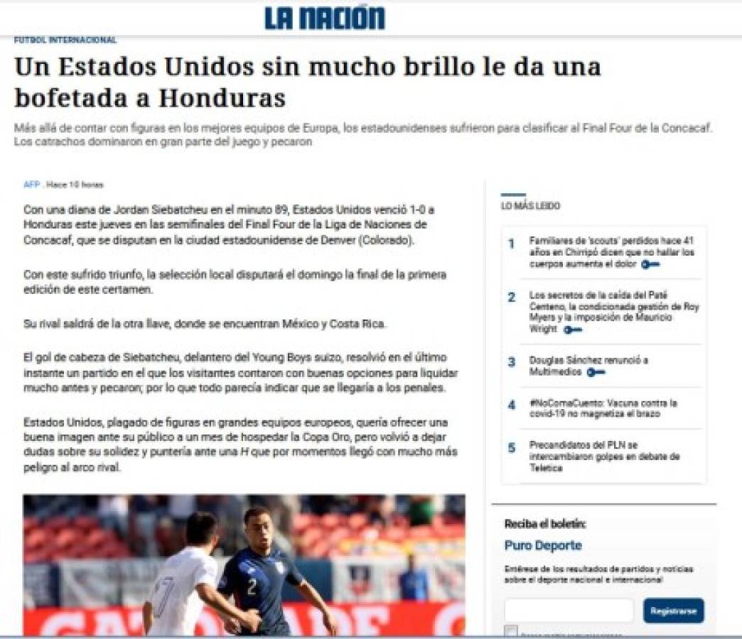 'Bofetada, polémico y con mejor fútbol'; Lo que dice la prensa de la derrota de Honduras ante EUA