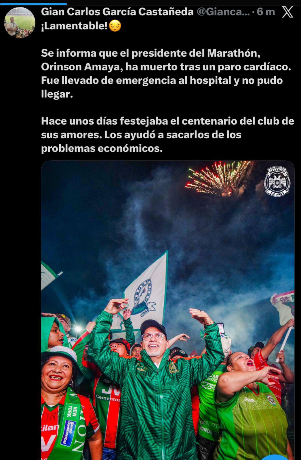 Rely Maradiaga hace promesa: así reacciona la prensa al fallecimiento del presidente de Marathón, Orinson Amaya: Eterno