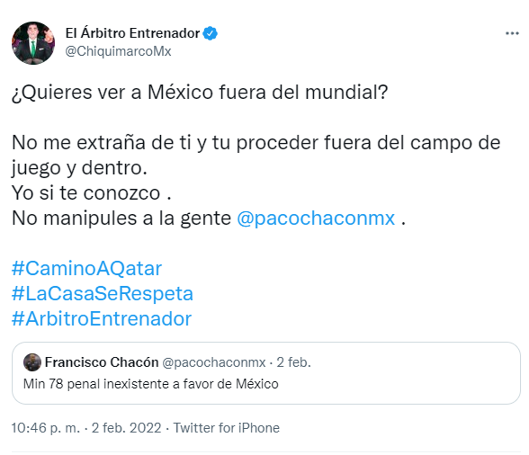 El ‘agarrón’ entre Chiquimarco y Francisco Chacón tras el polémico penal de México: ‘‘Eres un fiasco; nunca pudiste ganarme en nada’’