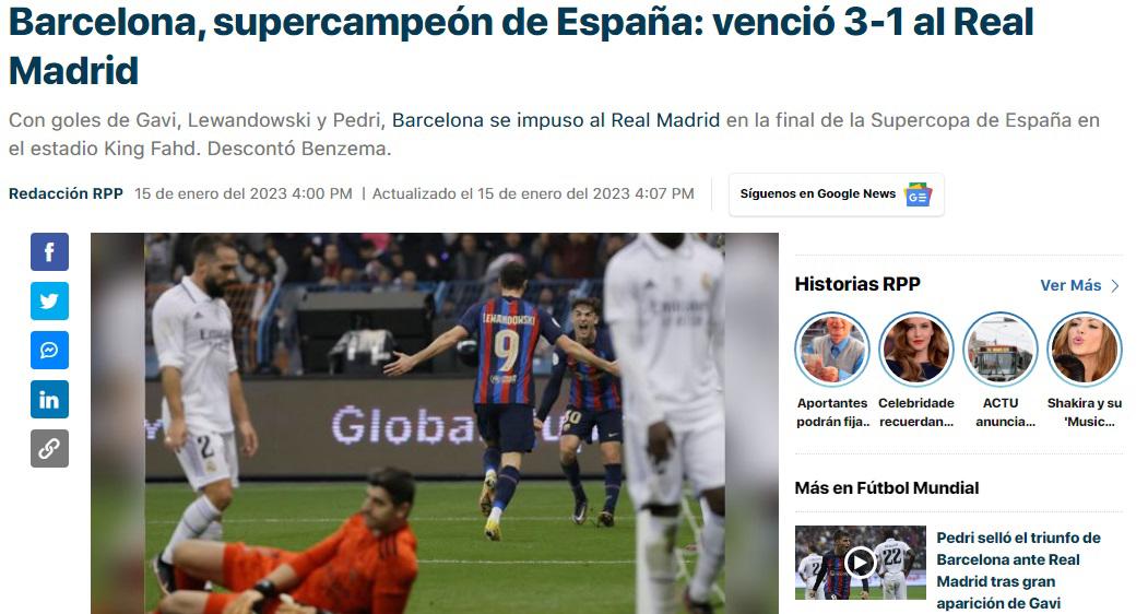 “Baño árabe”, “Barcelona devora al Real Madrid”: Prensa internacional reacciona tras el título del Barça en la Supercopa