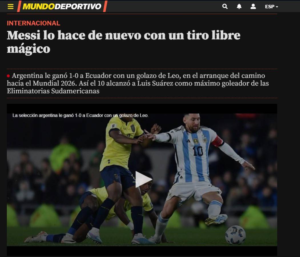 “Conmebol es la zona más fácil para clasificar”, “Messi es un hijo de...”: esto dice la prensa tras el golazo de tiro libre de Leo con Argentina