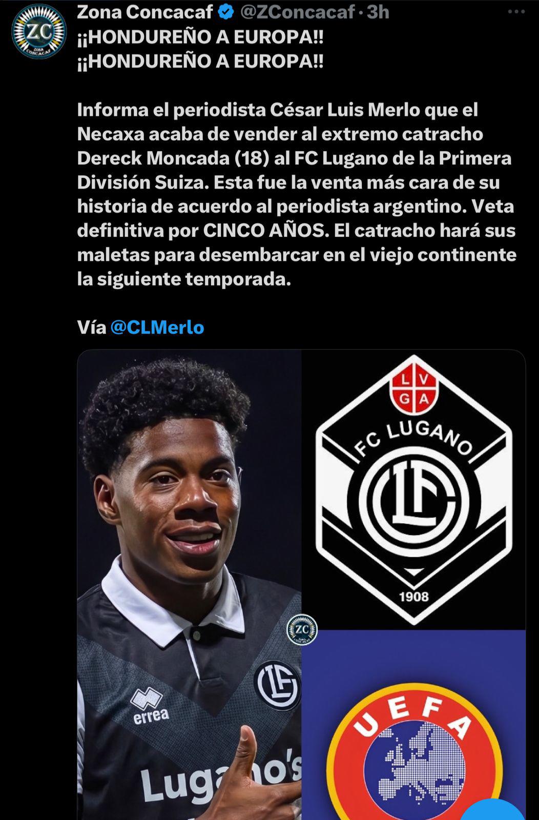 AS alucina su fichaje a Europa: así reacciona la prensa por el traspaso de Dereck Moncada a Lugano