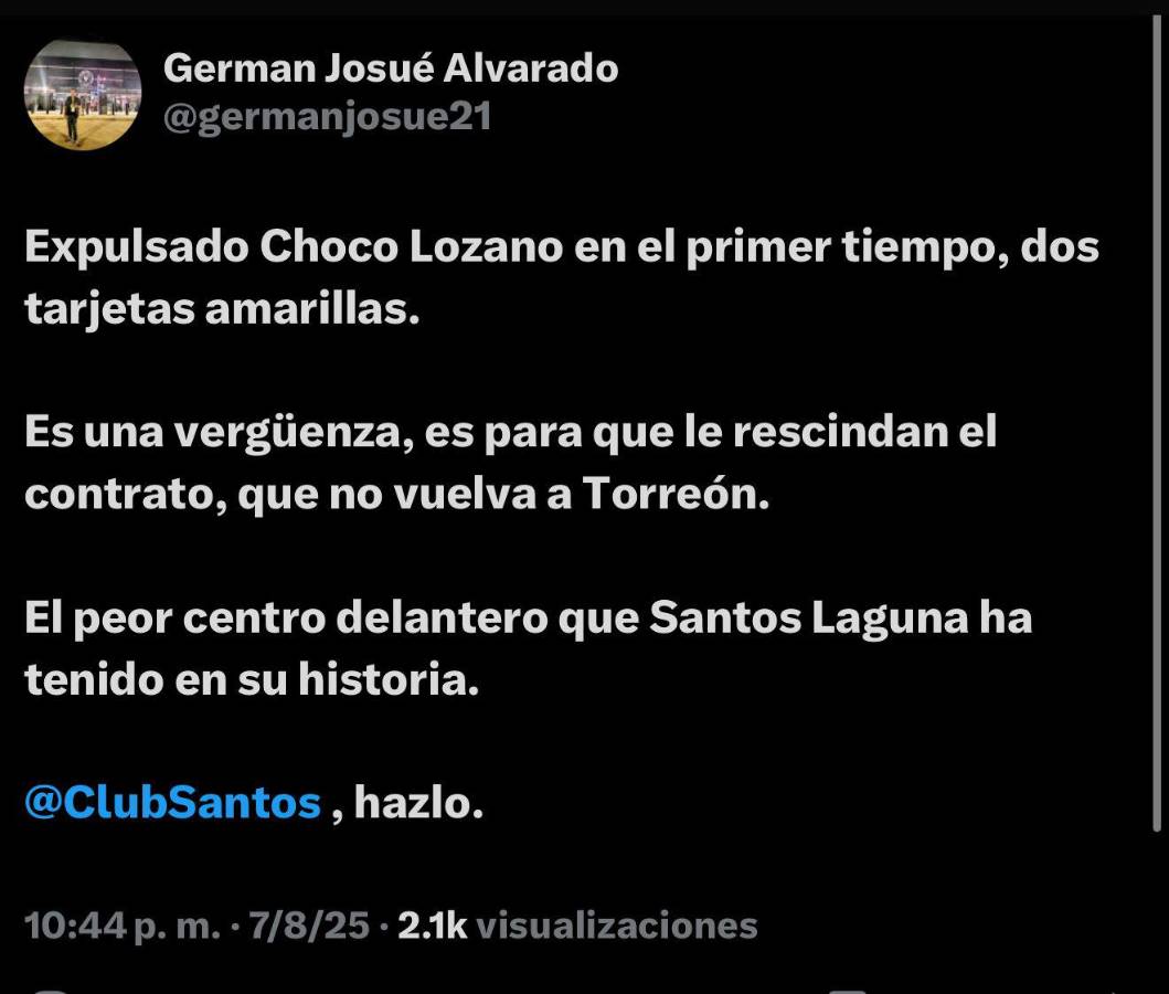 Choco Lozano es crucificado en el Santos Laguna y le llueven las críticas: Está entre los peores en la historia, No tiene para más