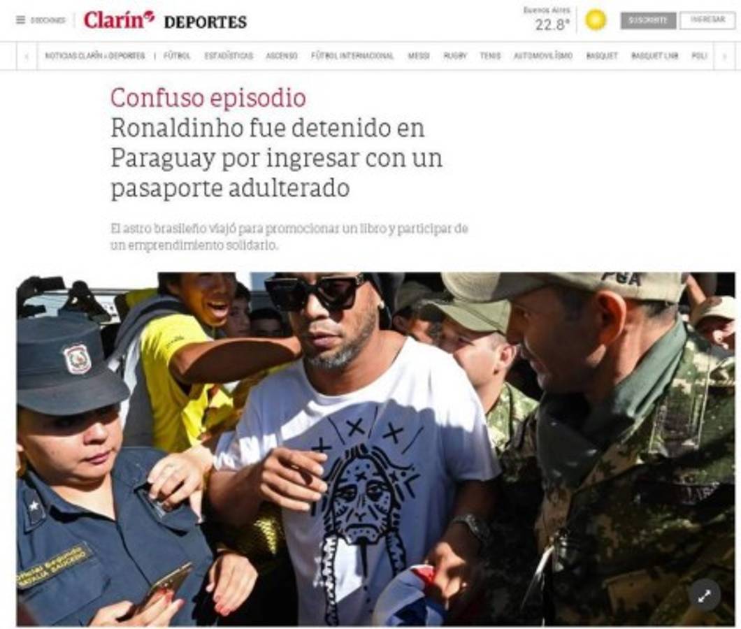 Lo que dice la prensa internacional sobre la detención de Ronaldinho: 'Confuso episodio'