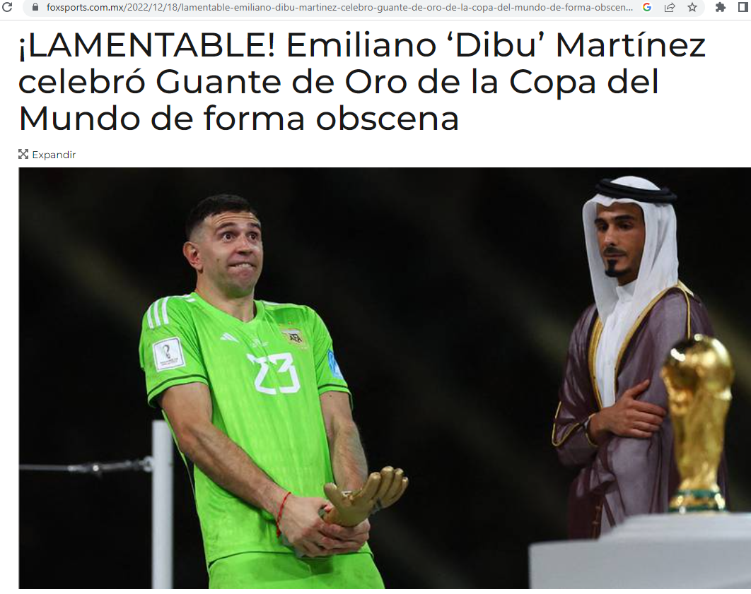 “Tu vulgaridad atenta contra la afición, la FIFA debería quitarte el premio”: explotan críticas contra Dibu Martínez por obscenso gesto