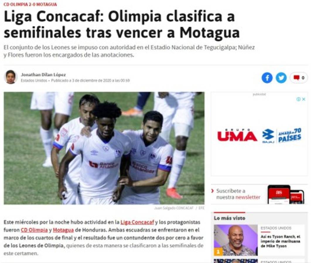 'El León impone autoridad': La prensa internacional sobre la eliminación de Olimpia a Motagua en Liga Concacaf  