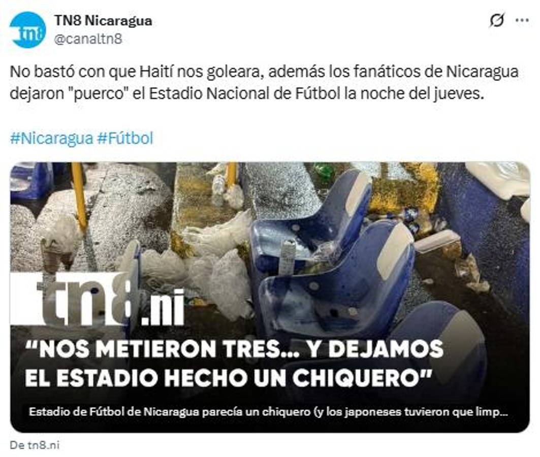 Japoneses le dan lección a la afición de Nicaragua por dejar el estadio como un chiquero tras goleada de Haití