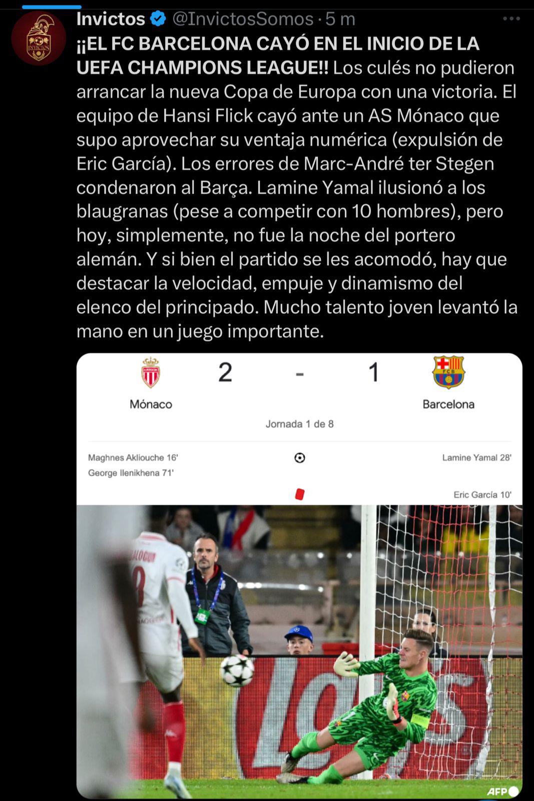 “Aparecen los fantasmas” “De vuelta a la tierra”: la reacción de la prensa tras la caída del Barca ante Mónaco en Champions