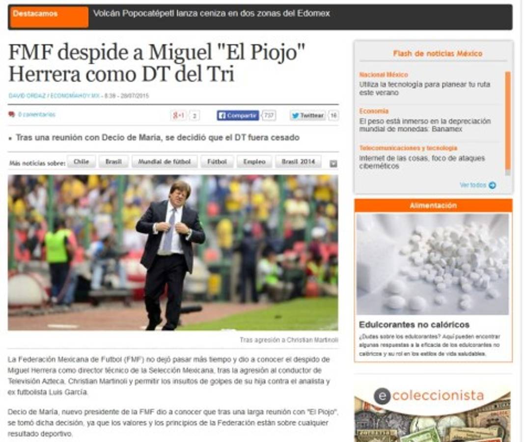 Así cuenta la prensa mundial salida de Miguel Herrera