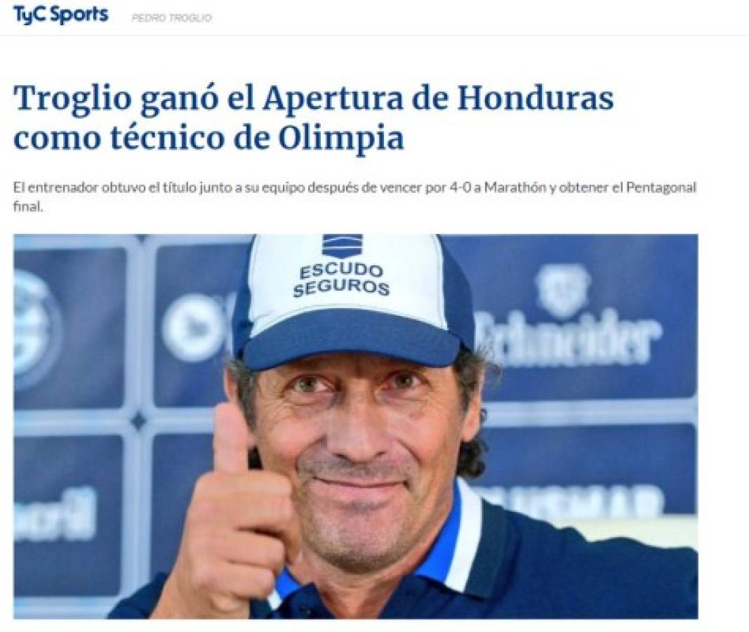 Reconocidos medios internacionales destacan título de Pedro Troglio en Honduras con Olimpia