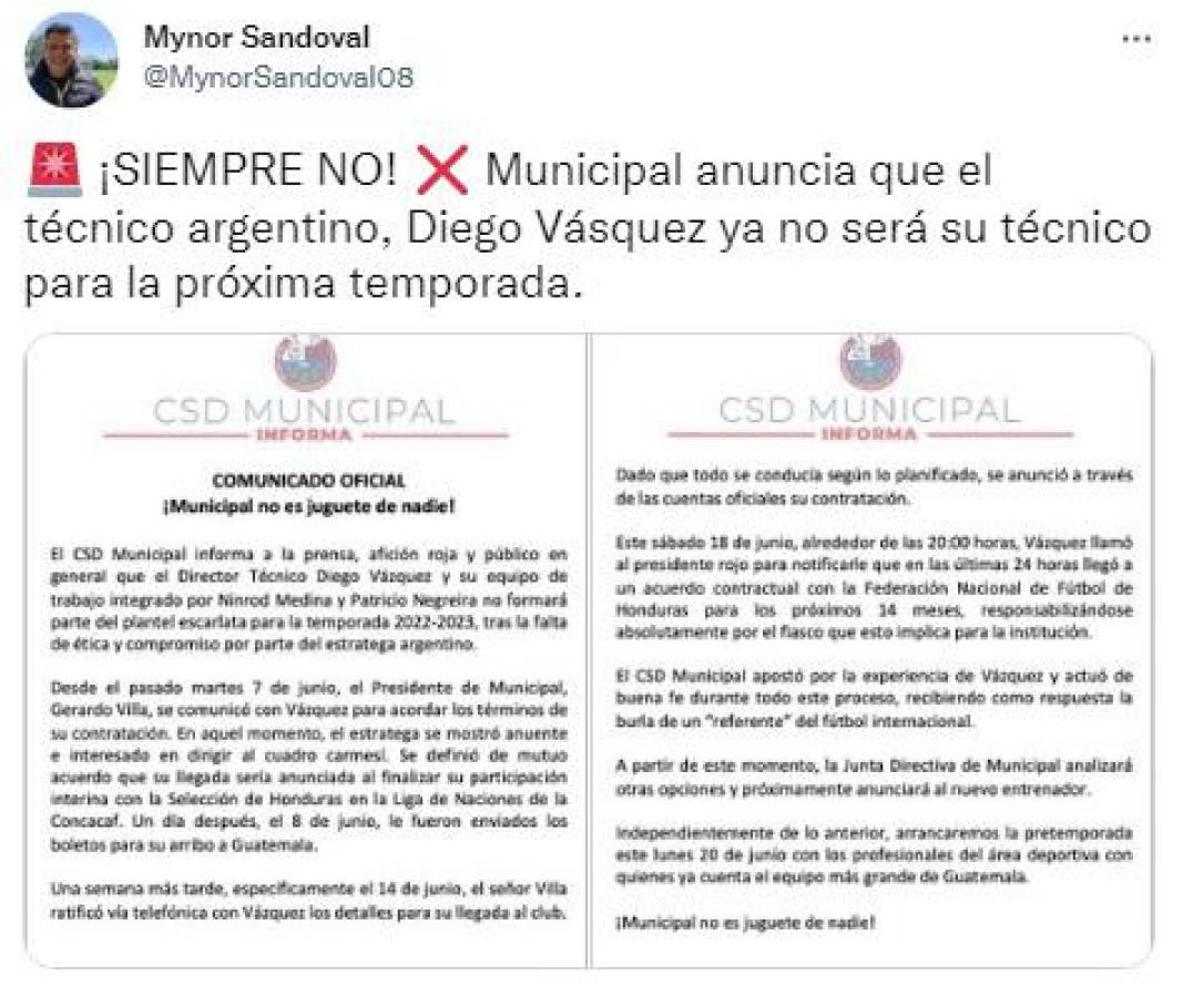 “Falta de ética y compromiso”: La dura reacción de la prensa luego de que Diego Vázquez dejara ‘plantado’ al Municipal por la selección de Honduras