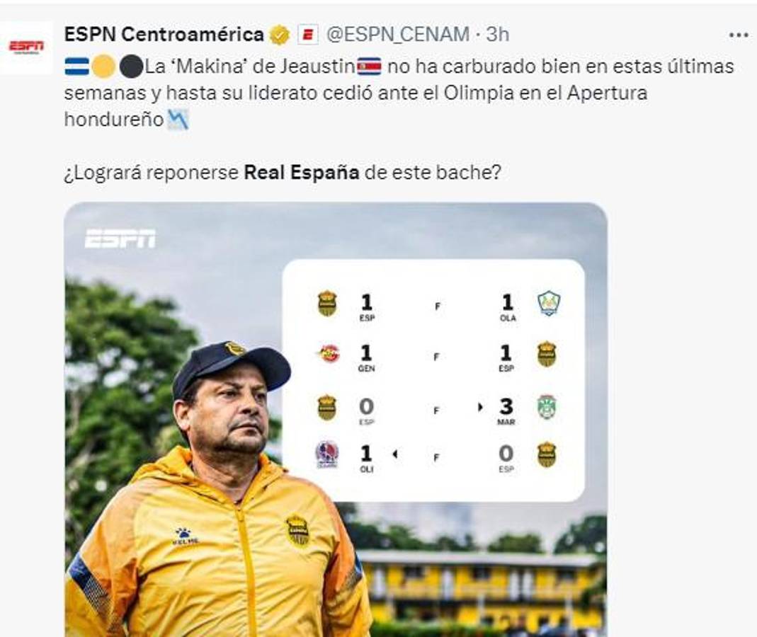 Así reaccionó la prensa hondureña al liderato de Olimpia y caída de Real España: el posteo de ESPN y del propio club albo
