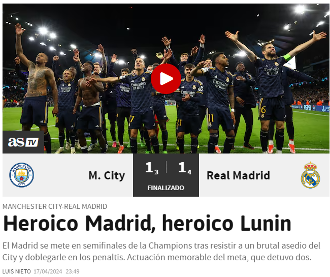 ”No tiene sentido”: lo que dicen los jugadores y medios del triunfo del Real Madrid sobre el City en Champions