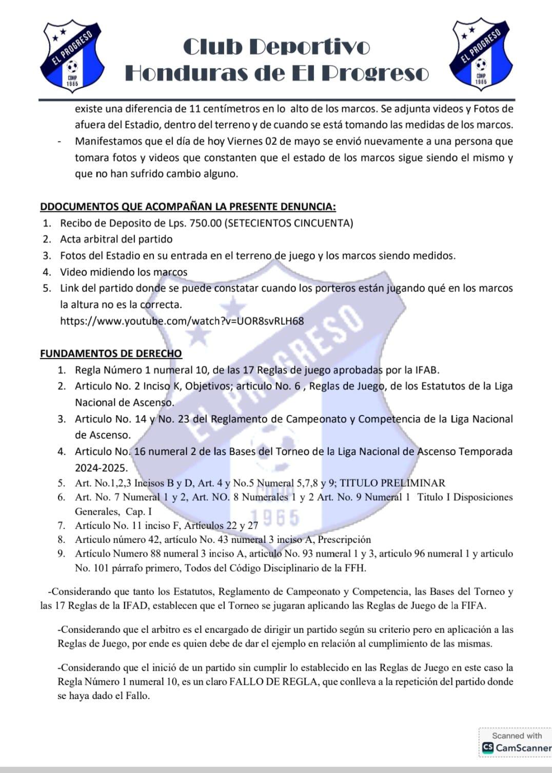 Comisión de Disciplina citó al presidente del Honduras Progreso tras denuncia en juego contra Arsenal SAO
