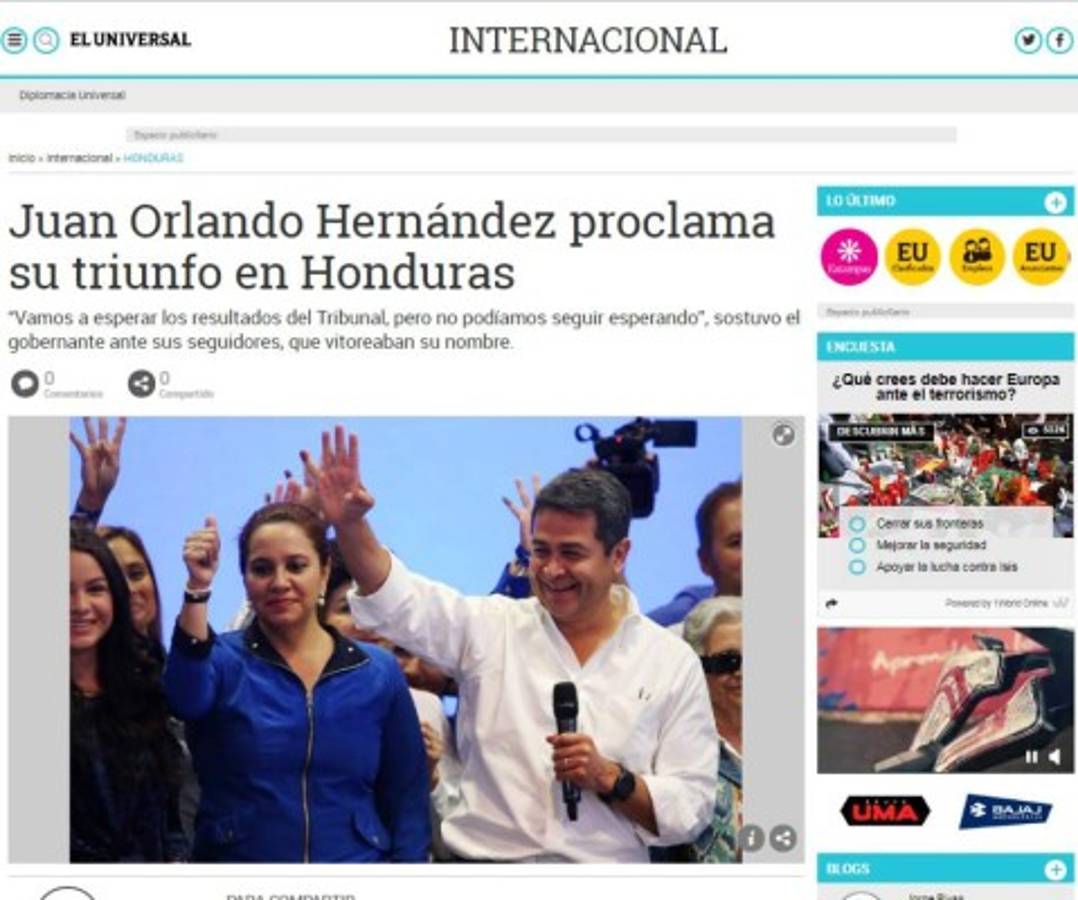 Así reaccionan los medios internacionales sobre las elecciones de Honduras