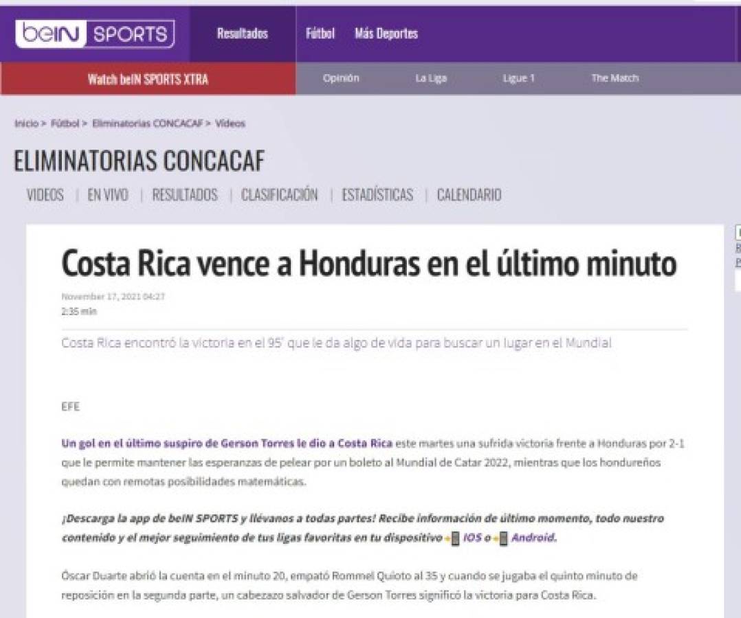 ¡Adiós Qatar, triunfo agónico, Costa Rica sobrevive! Lo que dice la prensa mundial tras el fracaso de la Selección de Honduras