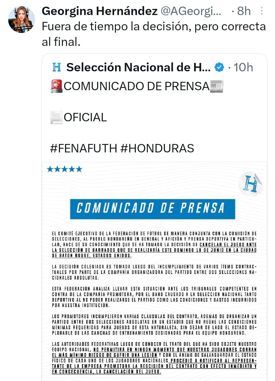 Prensa hondureña reacciona tras confirmarse la suspensión del partido amistoso entre Honduras vs Barbados