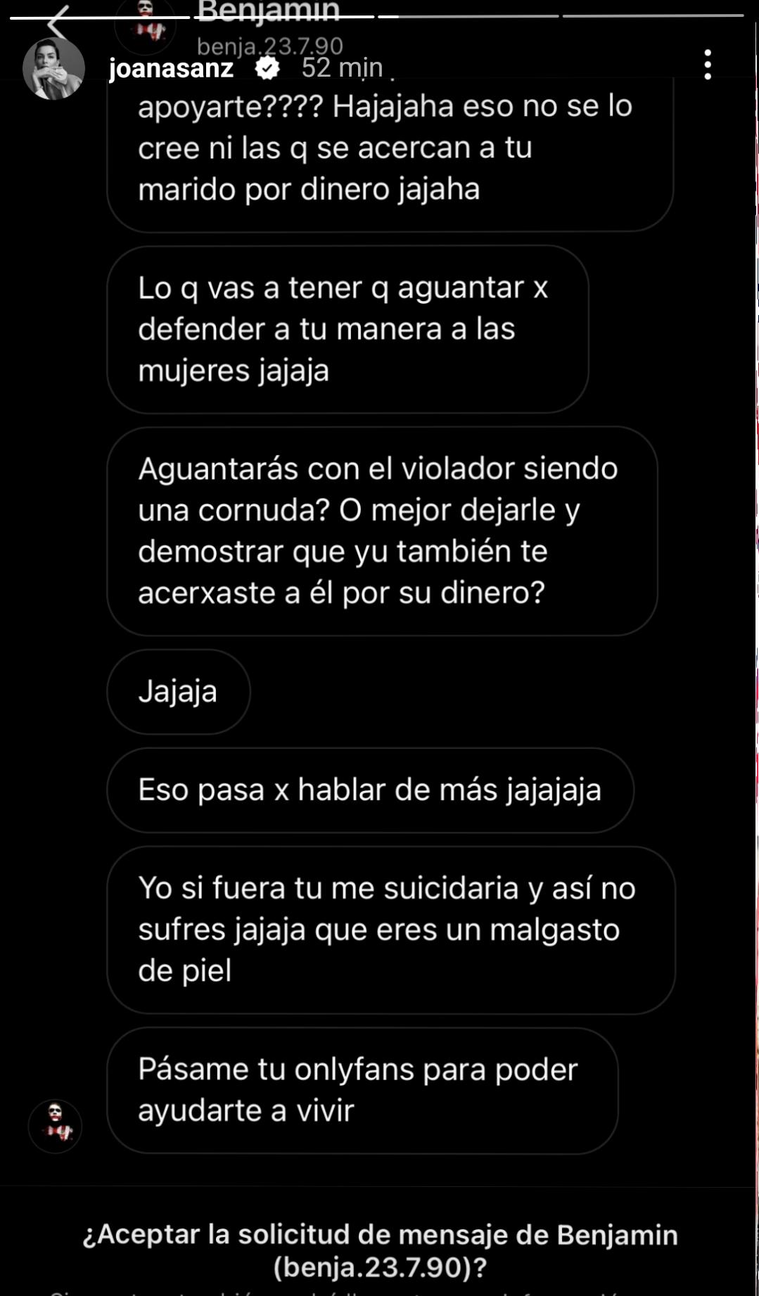 Joana Sanz publica los fuertes mensajes que está recibiendo por el arresto de Dani Alves, acusado de agresión sexual