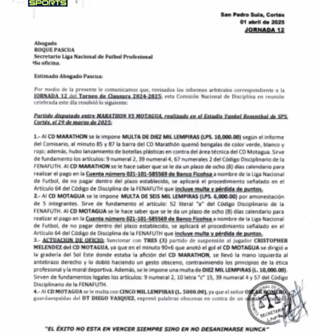 El ofensivo gesto del “Búho” Meléndez contra Marathón que le cuesta otro duro castigo al Motagua
