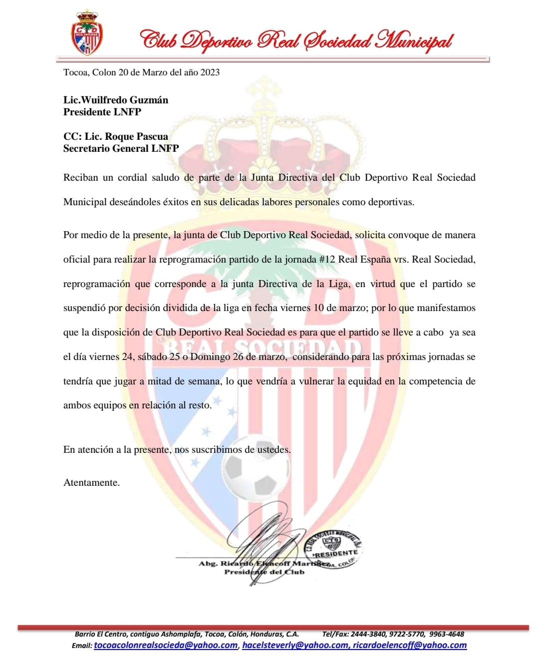 El comunicado del Real Sociedad.