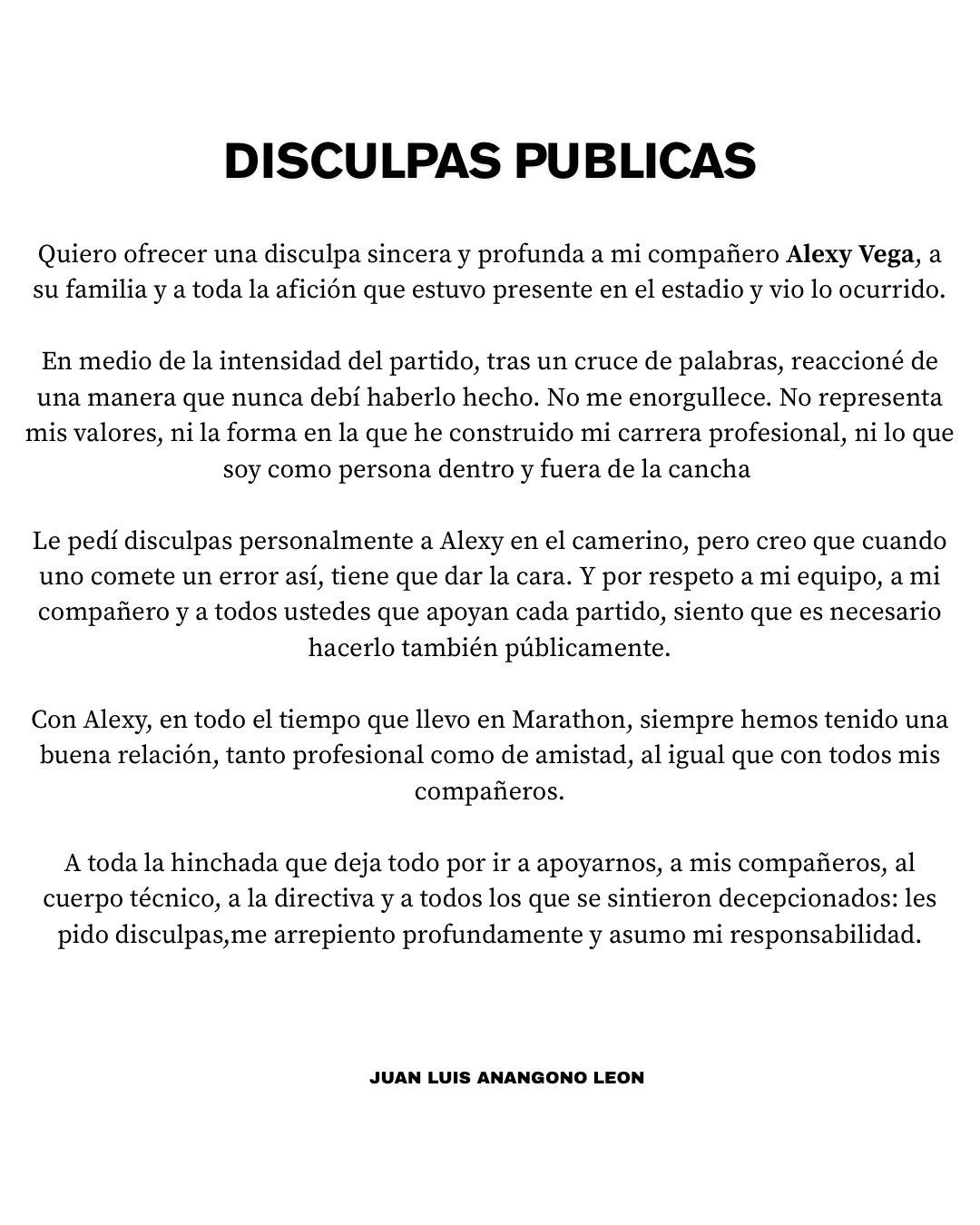 Anangonó agredió a Alexy Vega y la fuerte reacción de la prensa: piden severo castigo y quitarle la capitanía en Marathón
