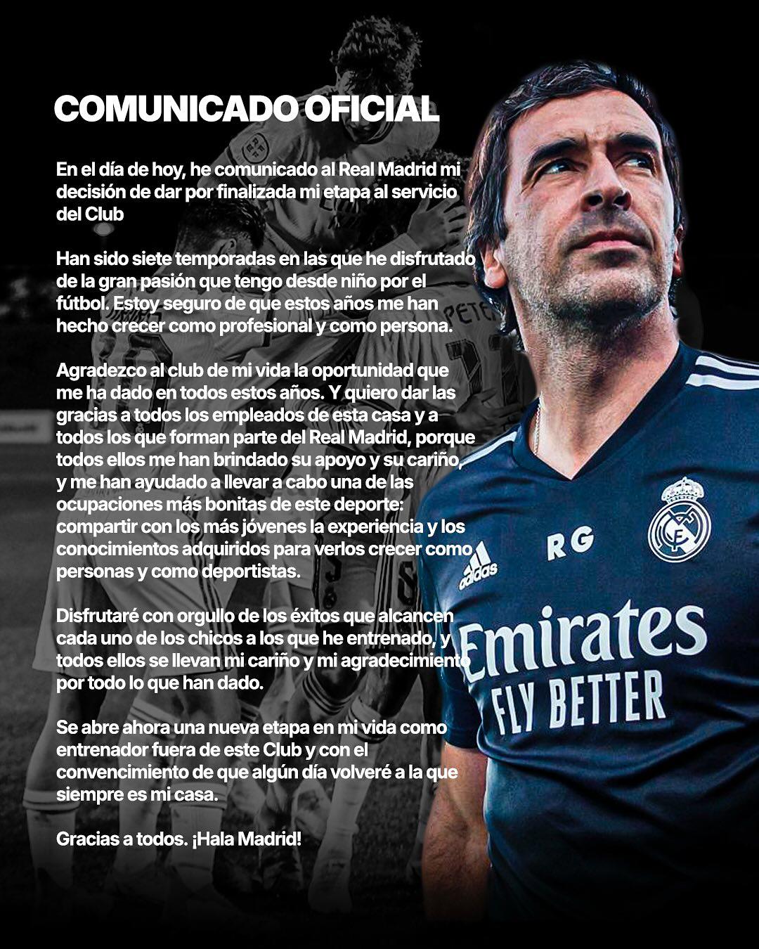 Raúl ha confirmado su salida del Real Madrid, pero espera volver.