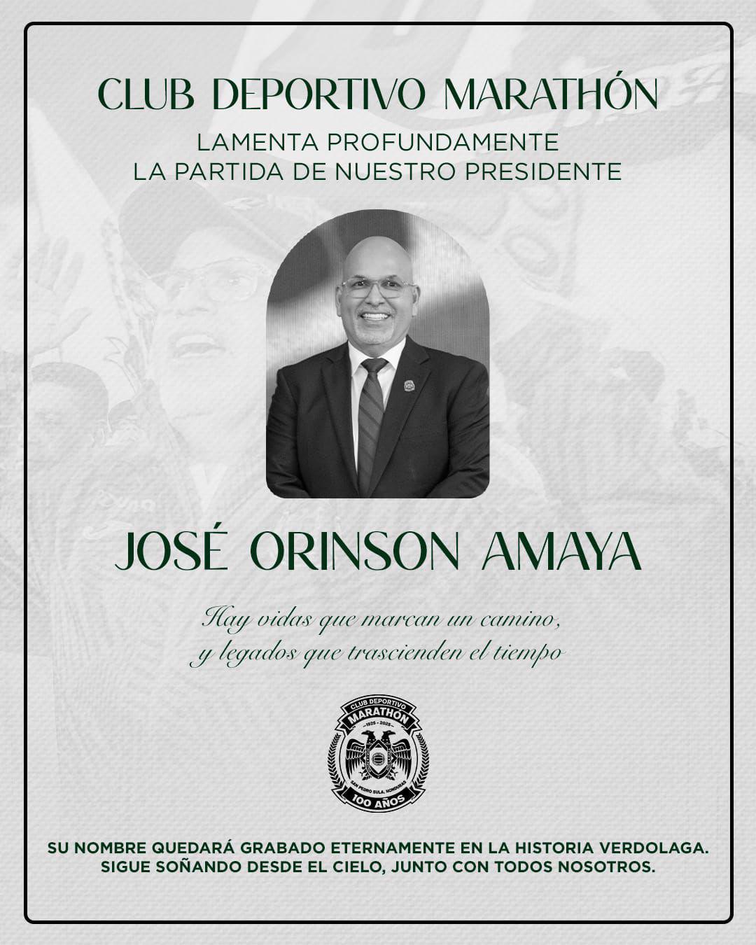 Pachuca y los equipos de la Liga Nacional despiden al presidente de Marathón, Orinson Amaya: Permanecerá en nuestros corazones