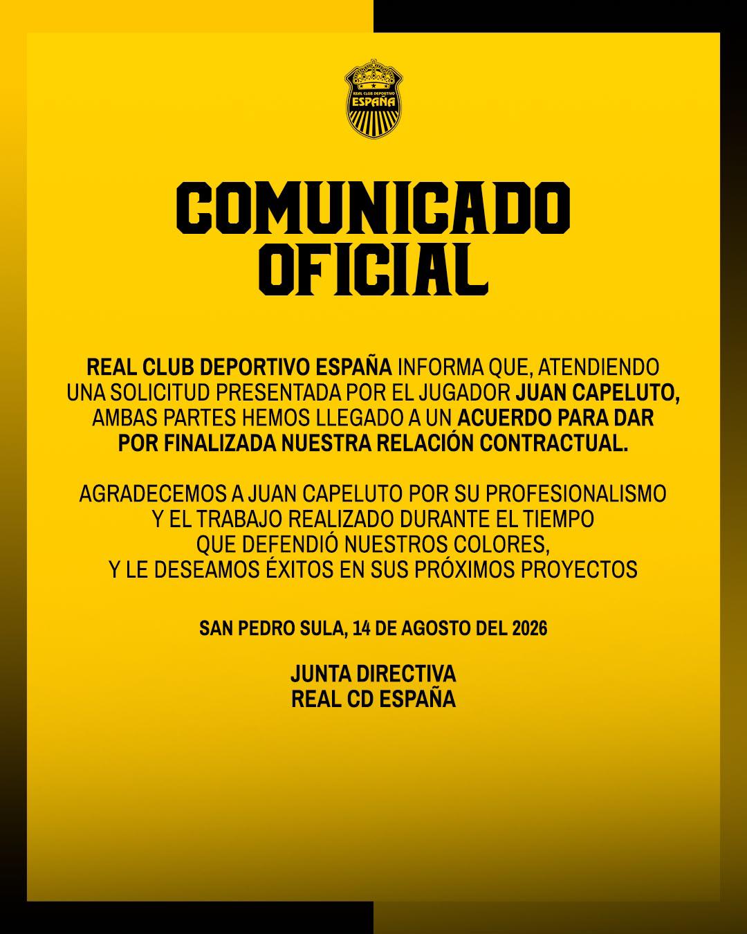 El comunicado del Real España ante la salida de Juan Manuel Capeluto.