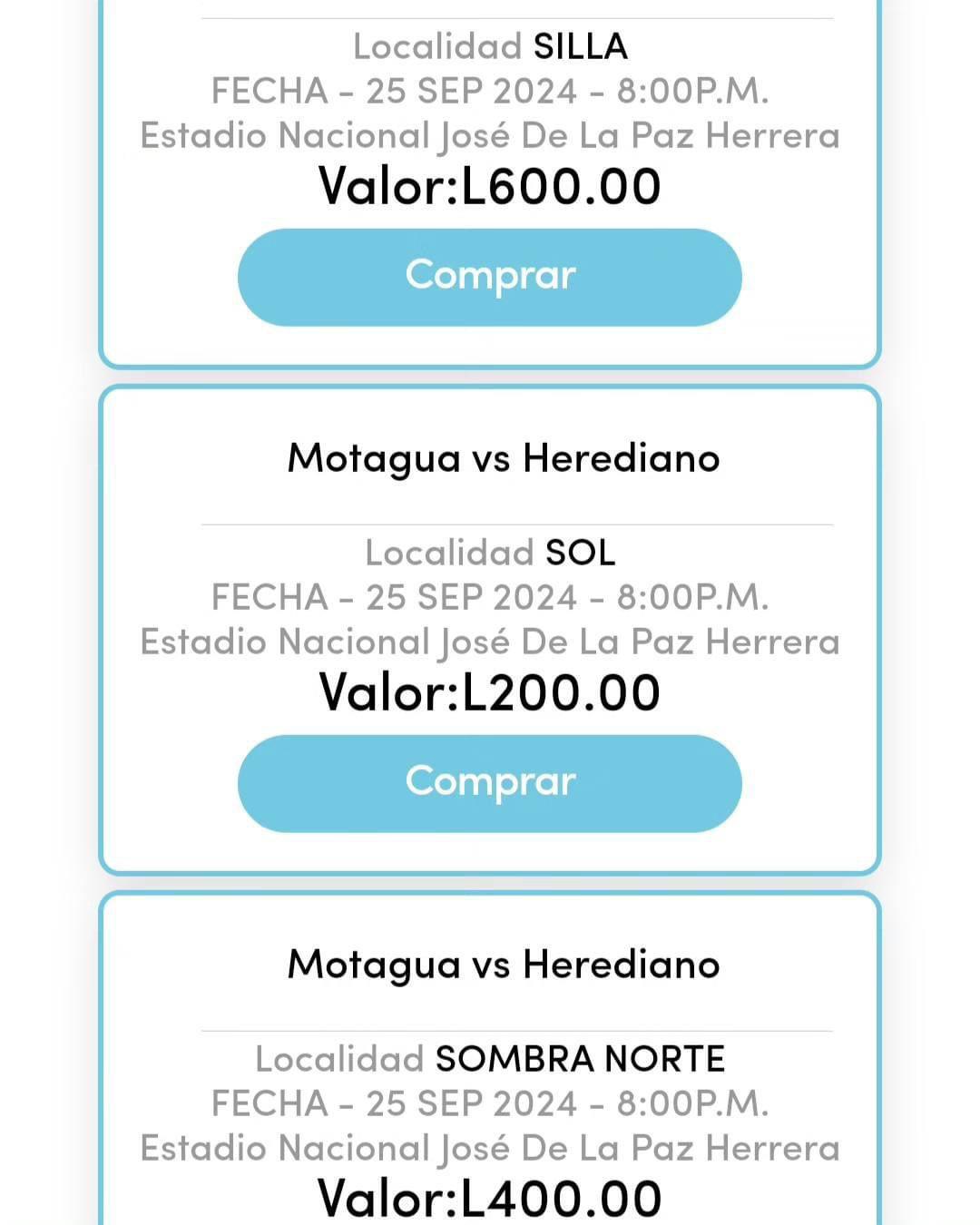 Los precios definidos para el Motagua vs Herediano en Tegucigalpa.
