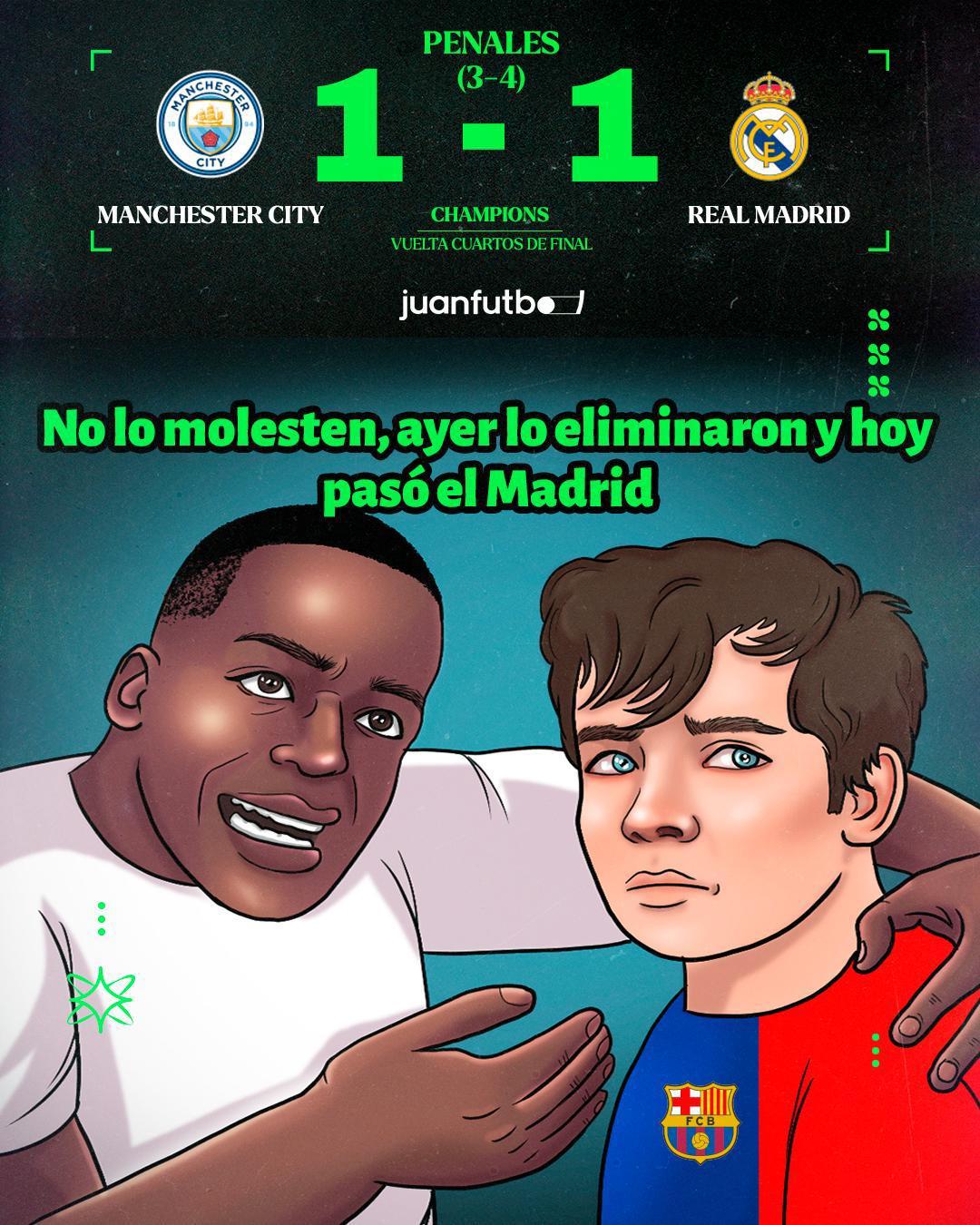 ¡Estallaron los memes! Las burlas contra el City y Barcelona por el triunfo del Real Madrid en Champions