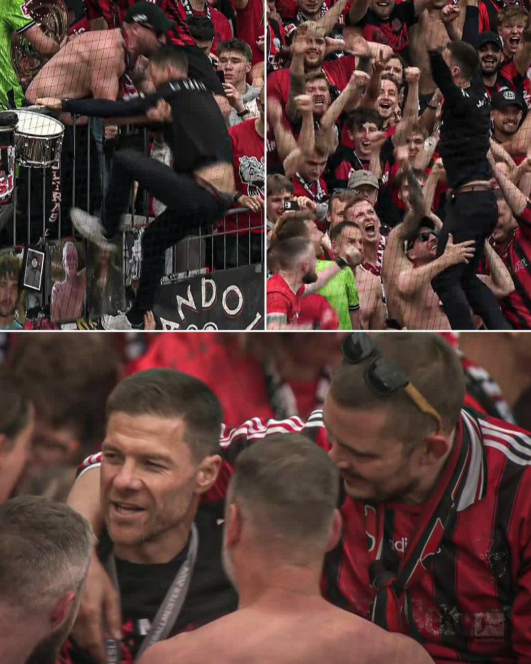 Bayer Leverkusen festeja su primer título de Bundesliga: el beso de Xabi Alonso a su esposa y descontrol en el BayArena